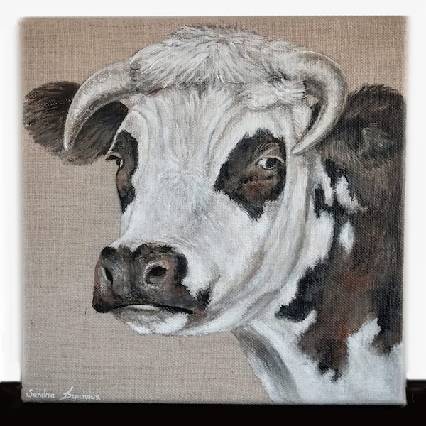 vache normande sur toile lin tableau animal portrait animalier ferme