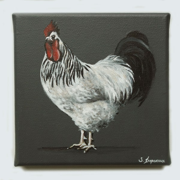 Coq Sussex basse cour coq poule campagne tableau peint à la main acrylique toile art