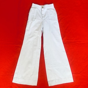 VINTAGE 1970s White High Waisted Brush Cotton Flares