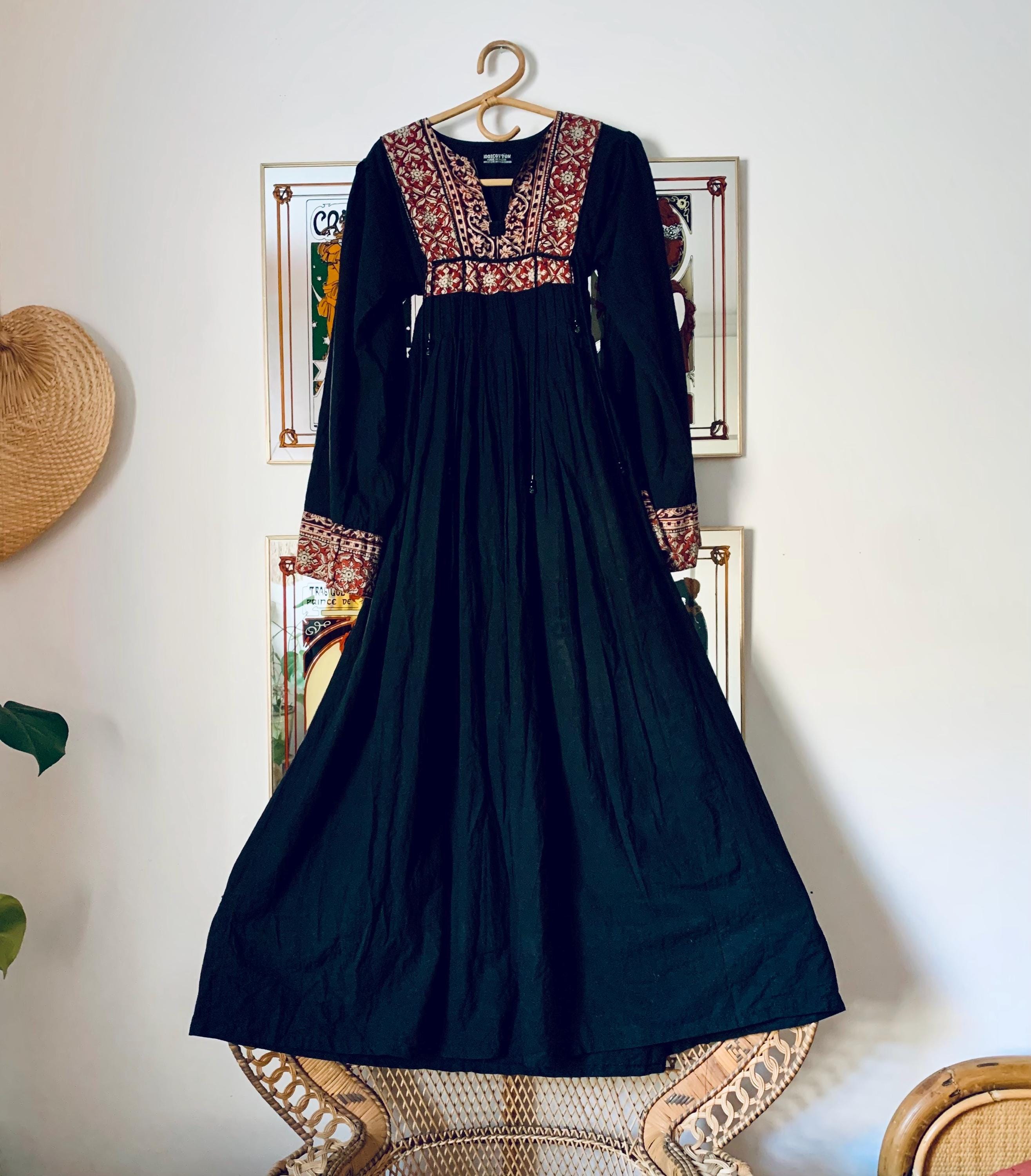 【70'S・Vintage】INDIAN COTTON LONG DRESS Vintage 1970s Indian Cotton Dress with Lurex Stripes
