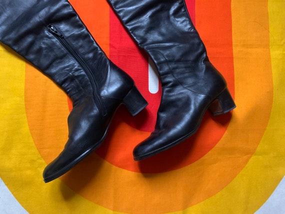 VINTAGE 1960s Black Leather Thigh High Go go Boots Etsy Canada