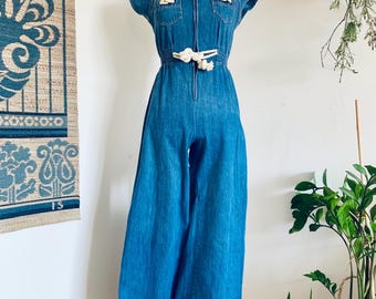 VINTAGE jaren 70 uitlopende denim jumpsuit