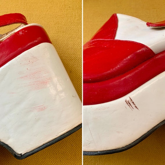 VTG 1970s Red & White Patent Leather Platform Wed… - image 10