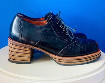 VINTAGE EL DANTES plateauschoenen uit de jaren 90 / zwarte leren plateauzolen