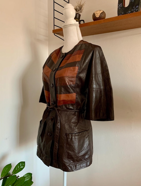 VINTAGE 1970s Leather Patchwork Jacket / Mini Dre… - image 3