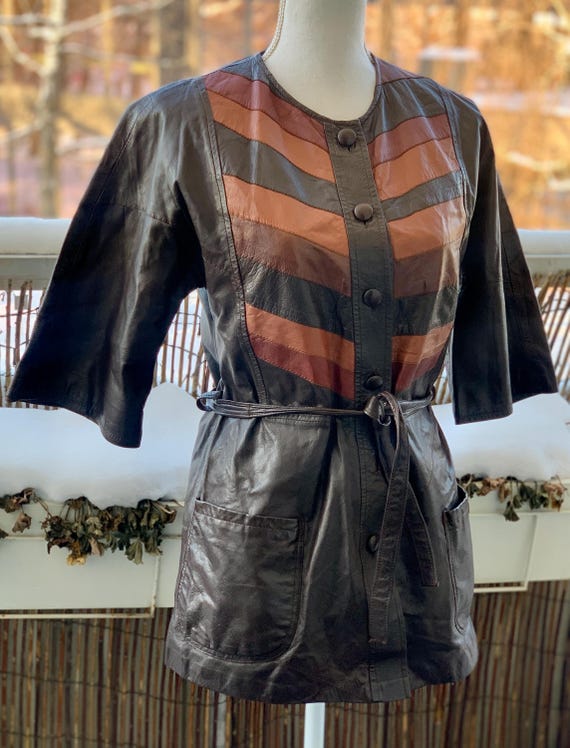 VINTAGE 1970s Leather Patchwork Jacket / Mini Dre… - image 11