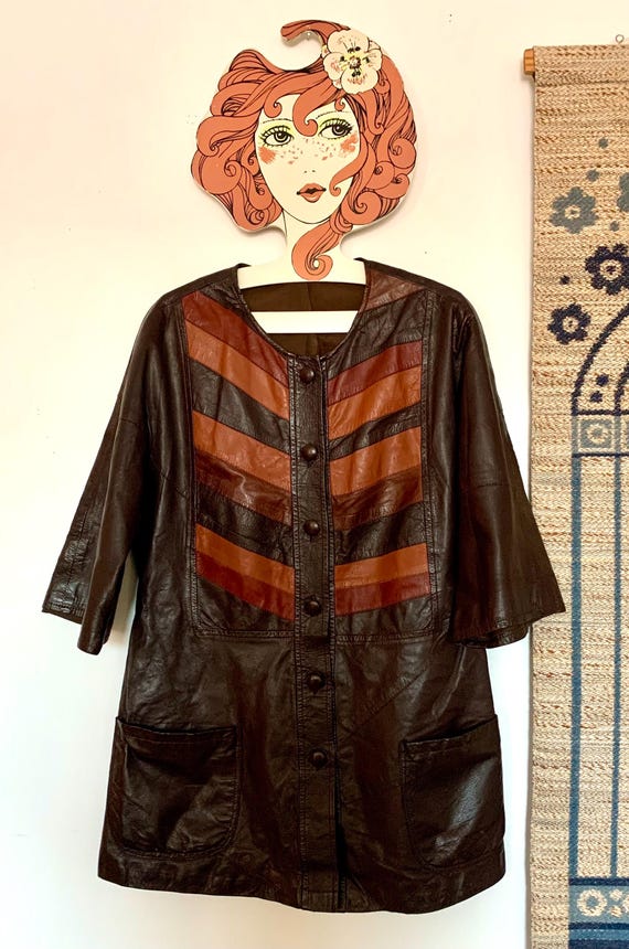 VINTAGE 1970s Leather Patchwork Jacket / Mini Dre… - image 7