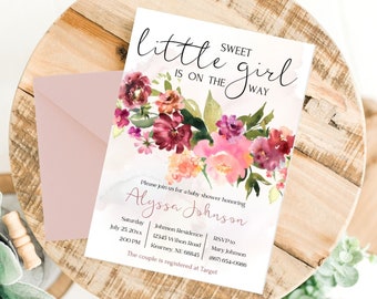 Floral Baby Shower Invitation Template: Purple Lavender (Digital Download)