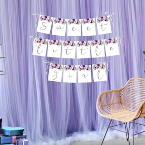 Printable Baby Shower Banner Template Download, Shower Invitations, Lavender Invite, Baby Shower, Floral Purple Baby Shower Signage