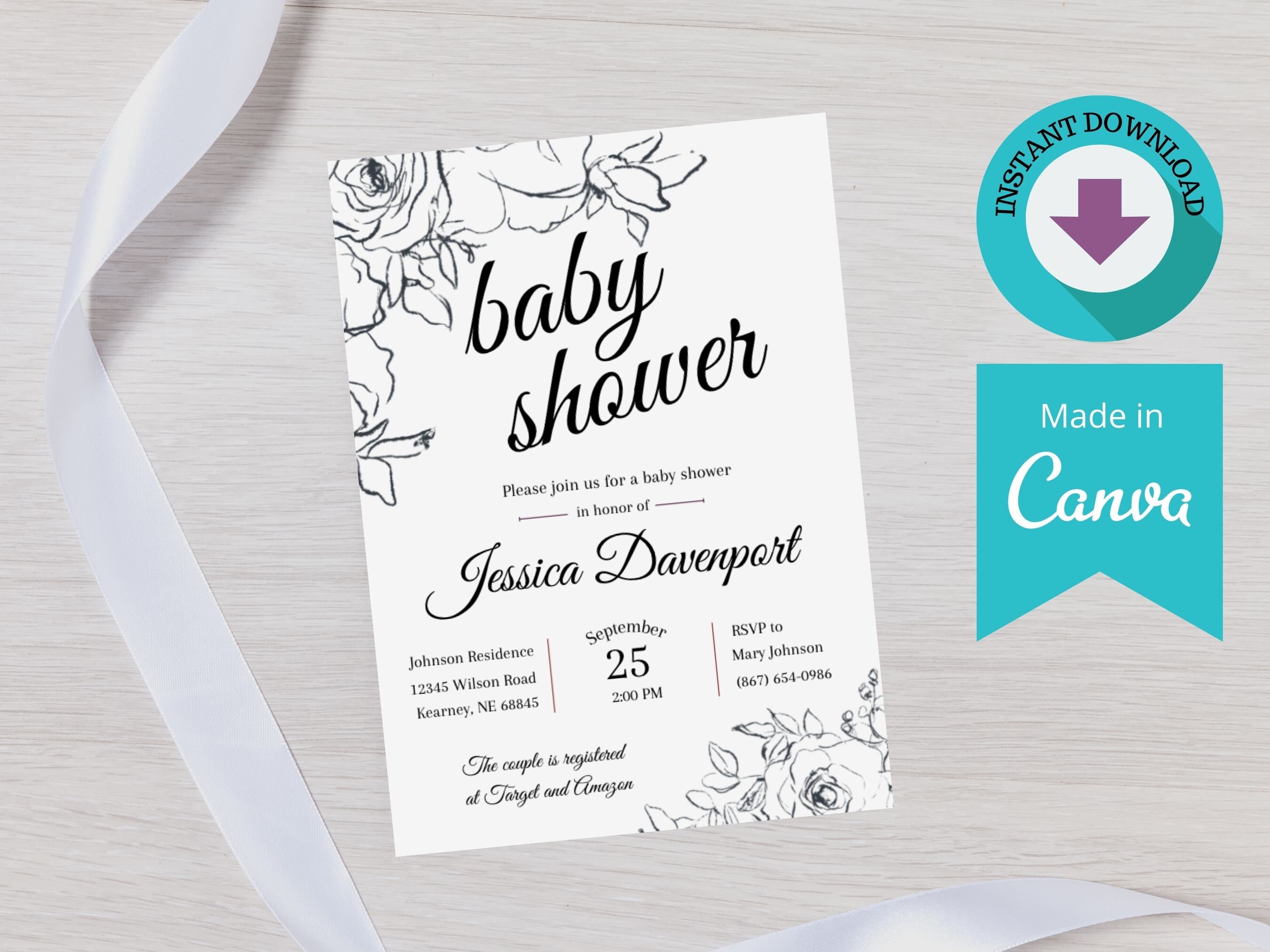 Printable Baby Shower Invitation Template Download, Simple Shower ...