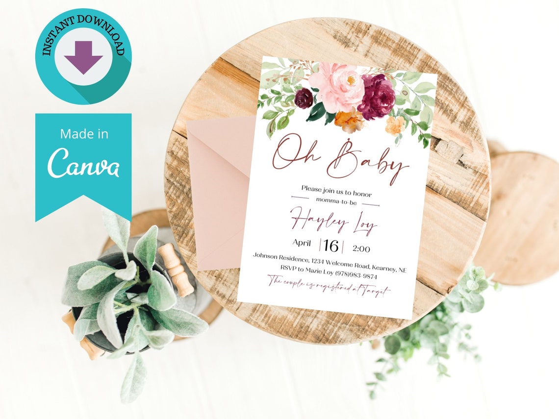 Printable Baby Shower Invitation Template Download, Rose Shower Invite ...