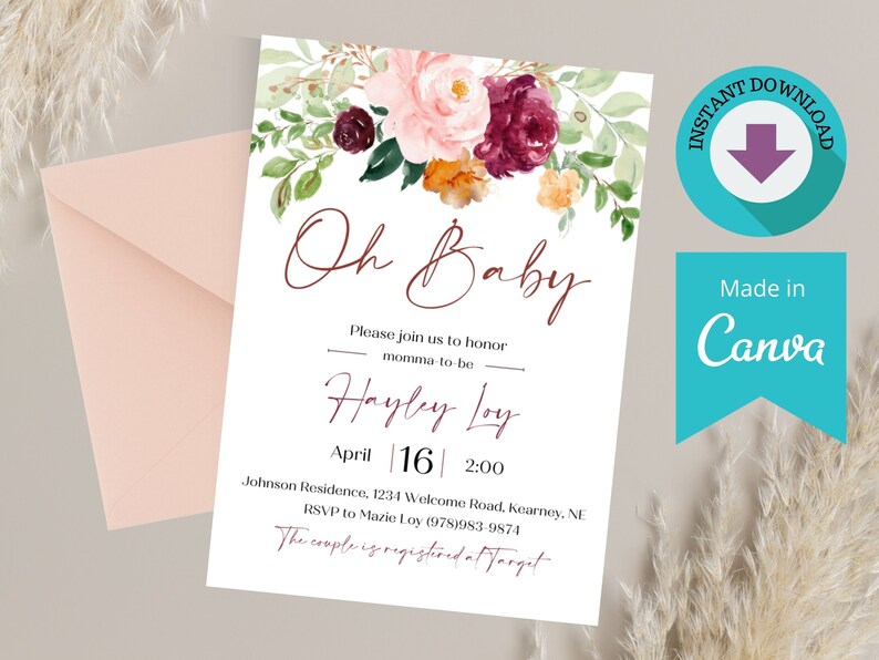 Printable Baby Shower Invitation Template Download, Rose Shower Invite ...