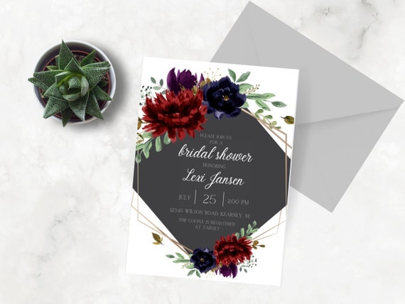 Printable Bridal Shower Invitation Template Download Maroon - Etsy