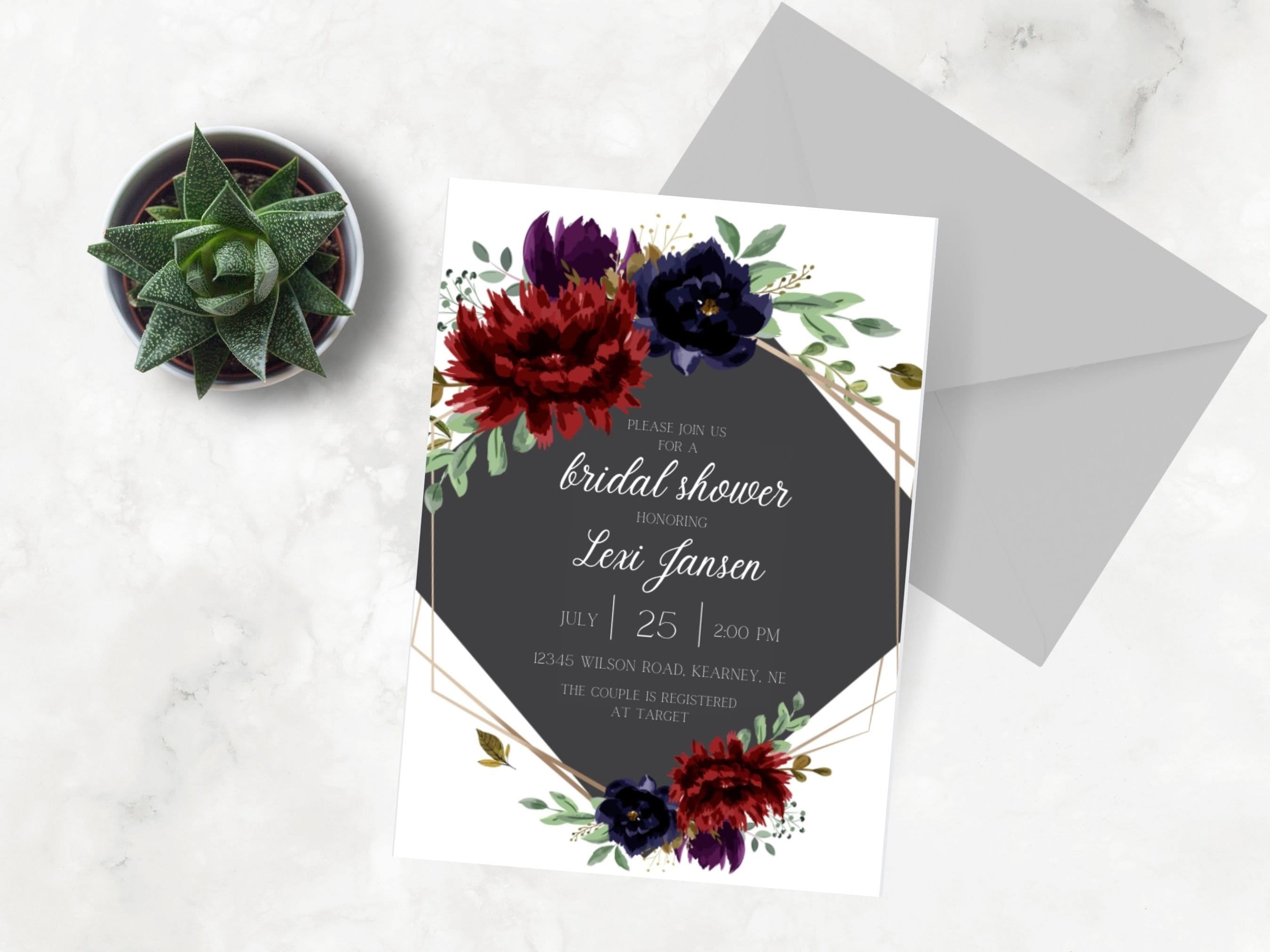 Printable Bridal Shower Invitation Template Download, Maroon and Navy ...