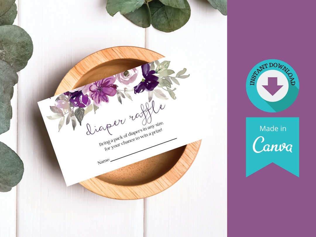 Floral Purple Baby Shower Diaper Raffle Template (digital Download) - Etsy
