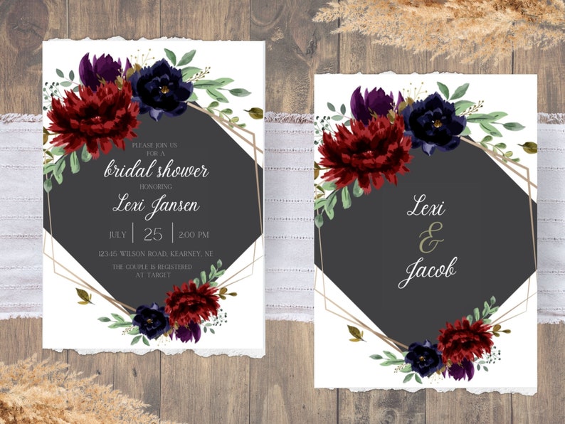 Printable Bridal Shower Invitation Template Download, Maroon and Navy ...
