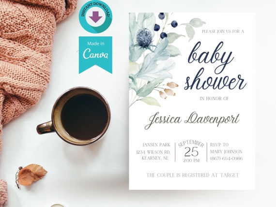 Printable Baby Shower Invitation Template Download Delicate - Etsy