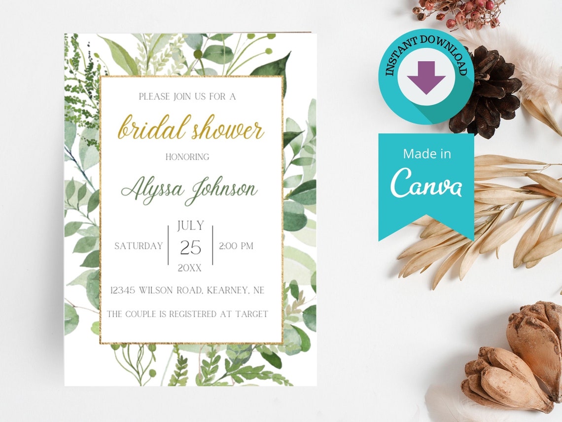 Printable Bridal Shower Invitation Template Download, Eucalyptus Invite ...