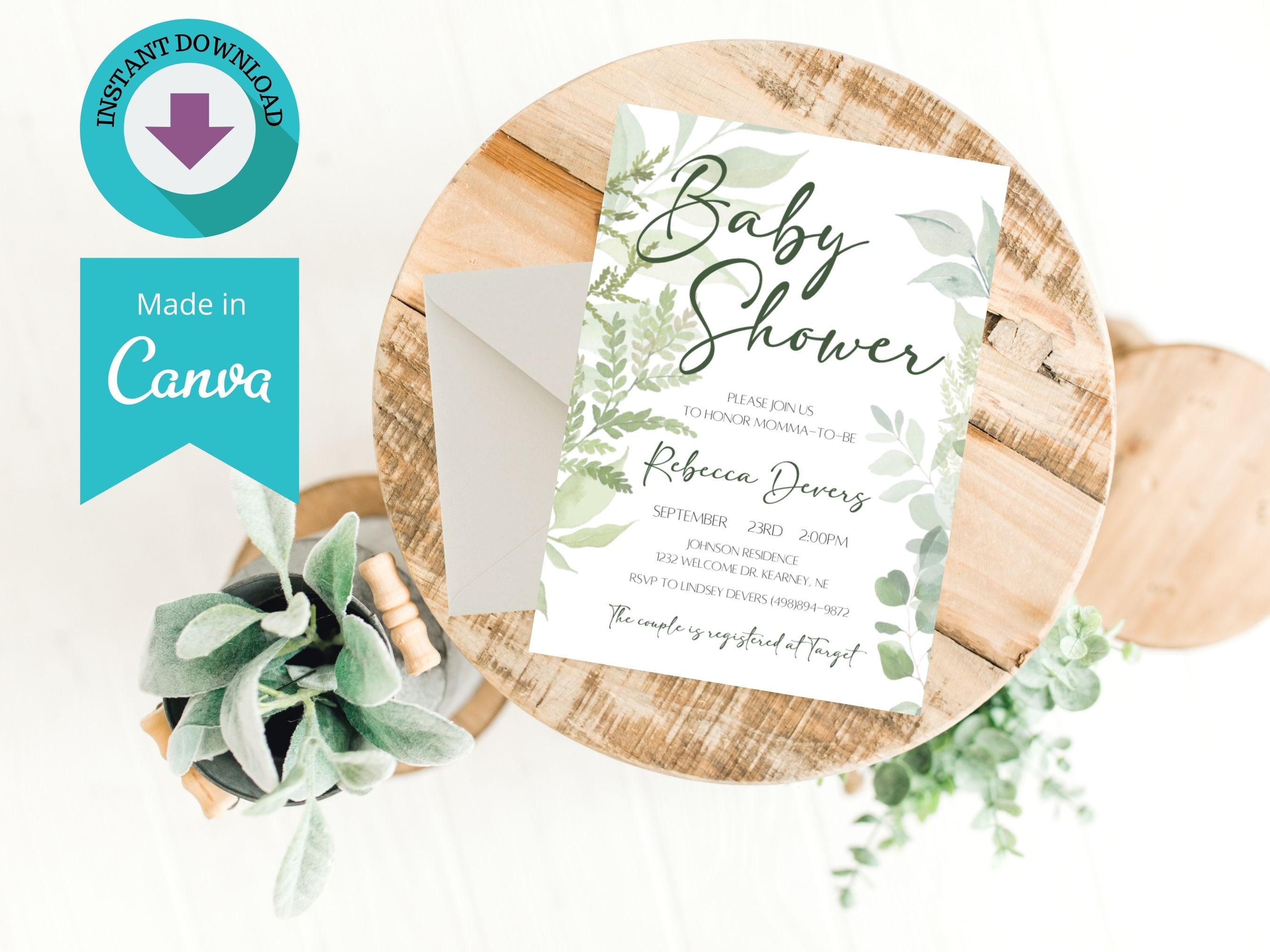 Printable Baby Shower Invitation Template Download Leaf - Etsy
