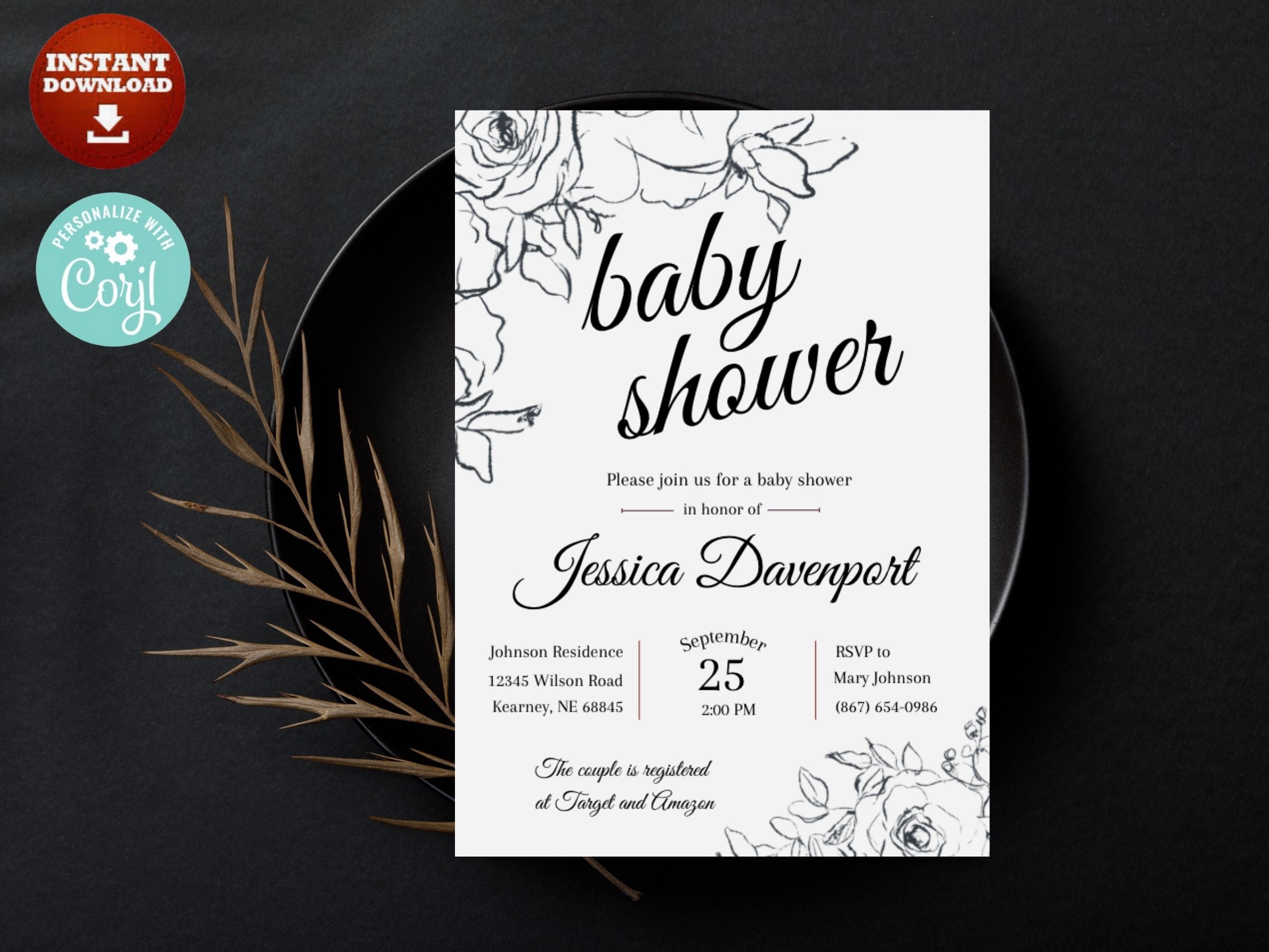 Printable Baby Shower Invitation Template Download, Simple Shower ...