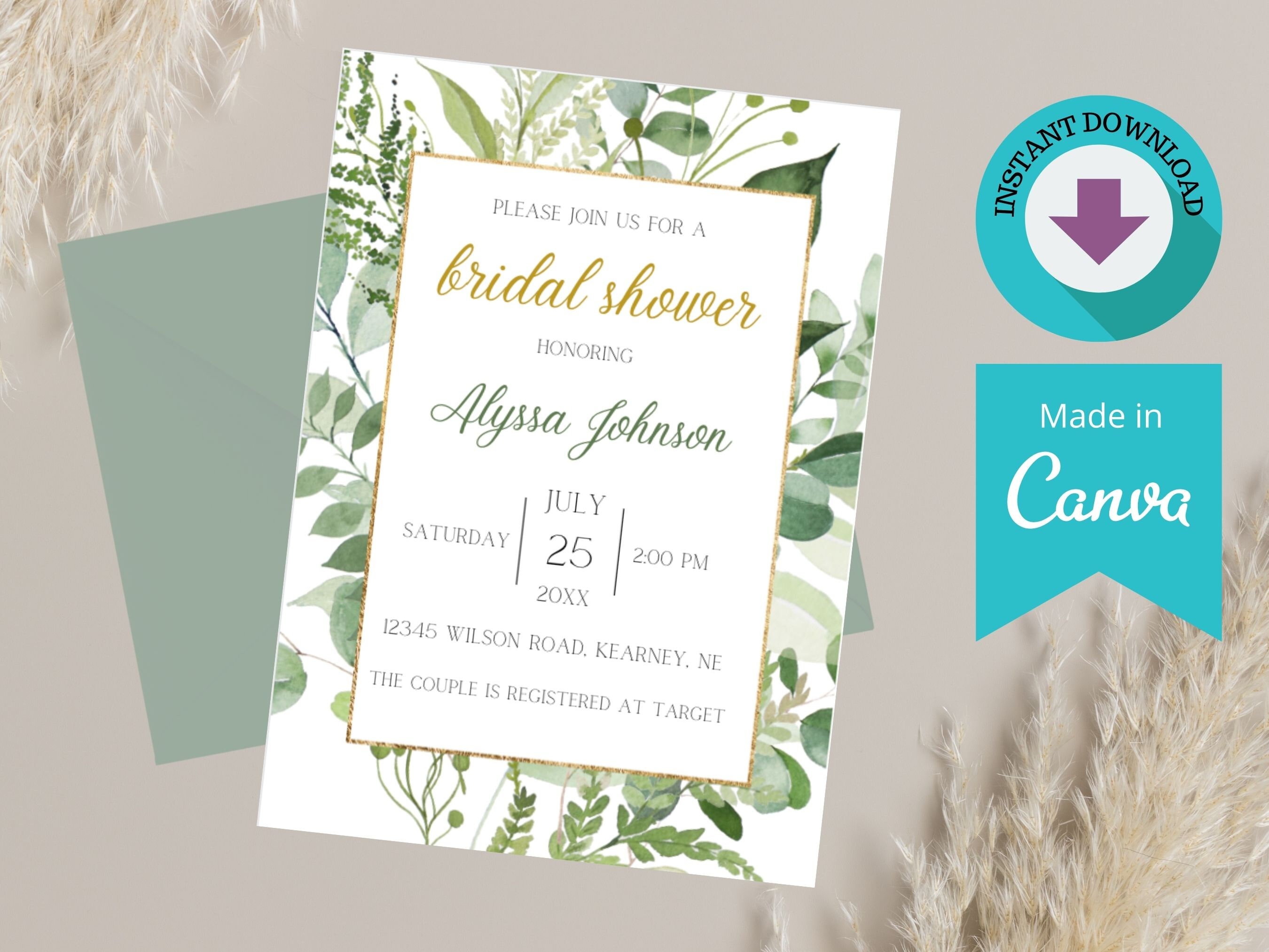 Printable Bridal Shower Invitation Template Download, Eucalyptus Invite ...