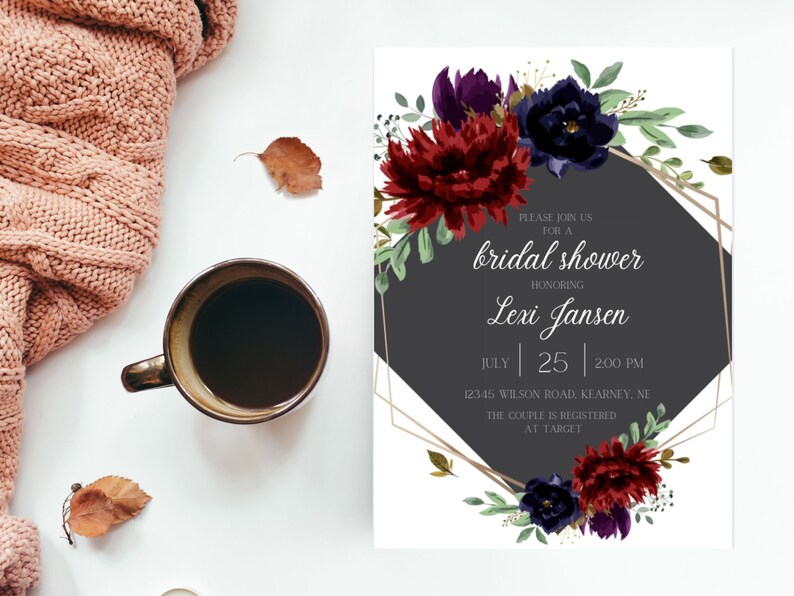 Printable Bridal Shower Invitation Template Download, Maroon and Navy ...
