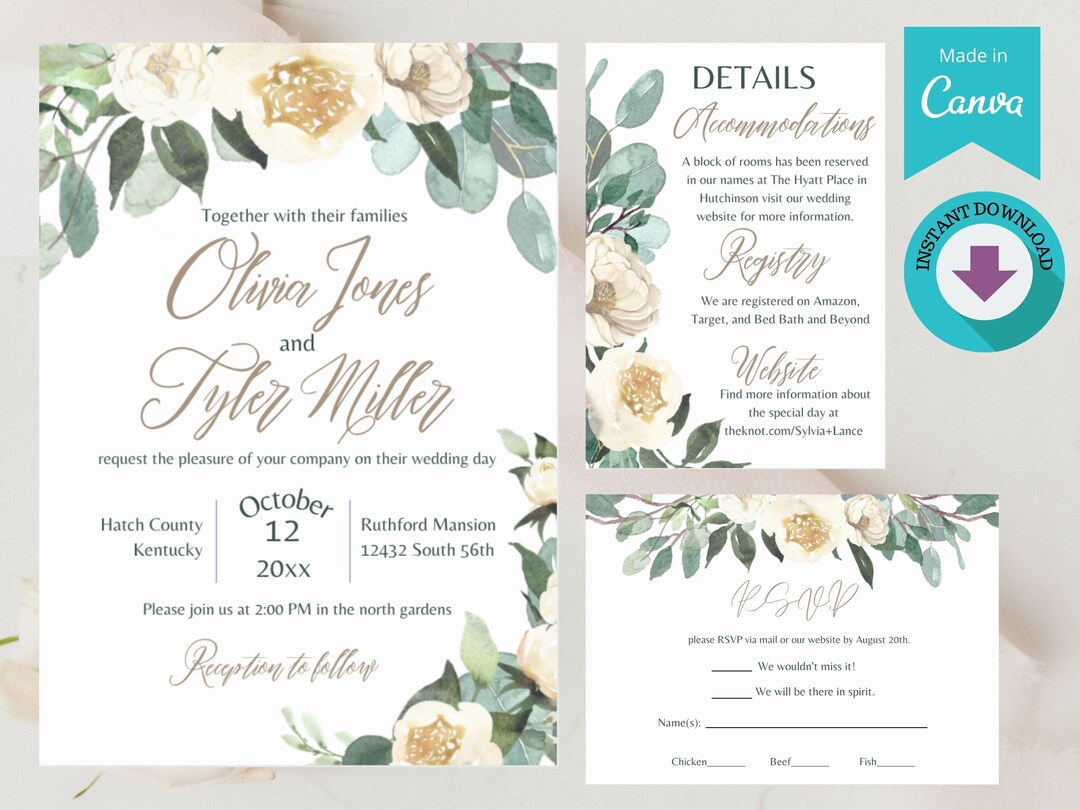 Printable Wedding Invitation Set Template Download, Simple Wedding ...