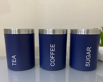 Navy Canister Set – 3-Piece Airtight Kitchen Storage Containers with Lids for Coffee, Sugar, Tea & More – Durable Canisters