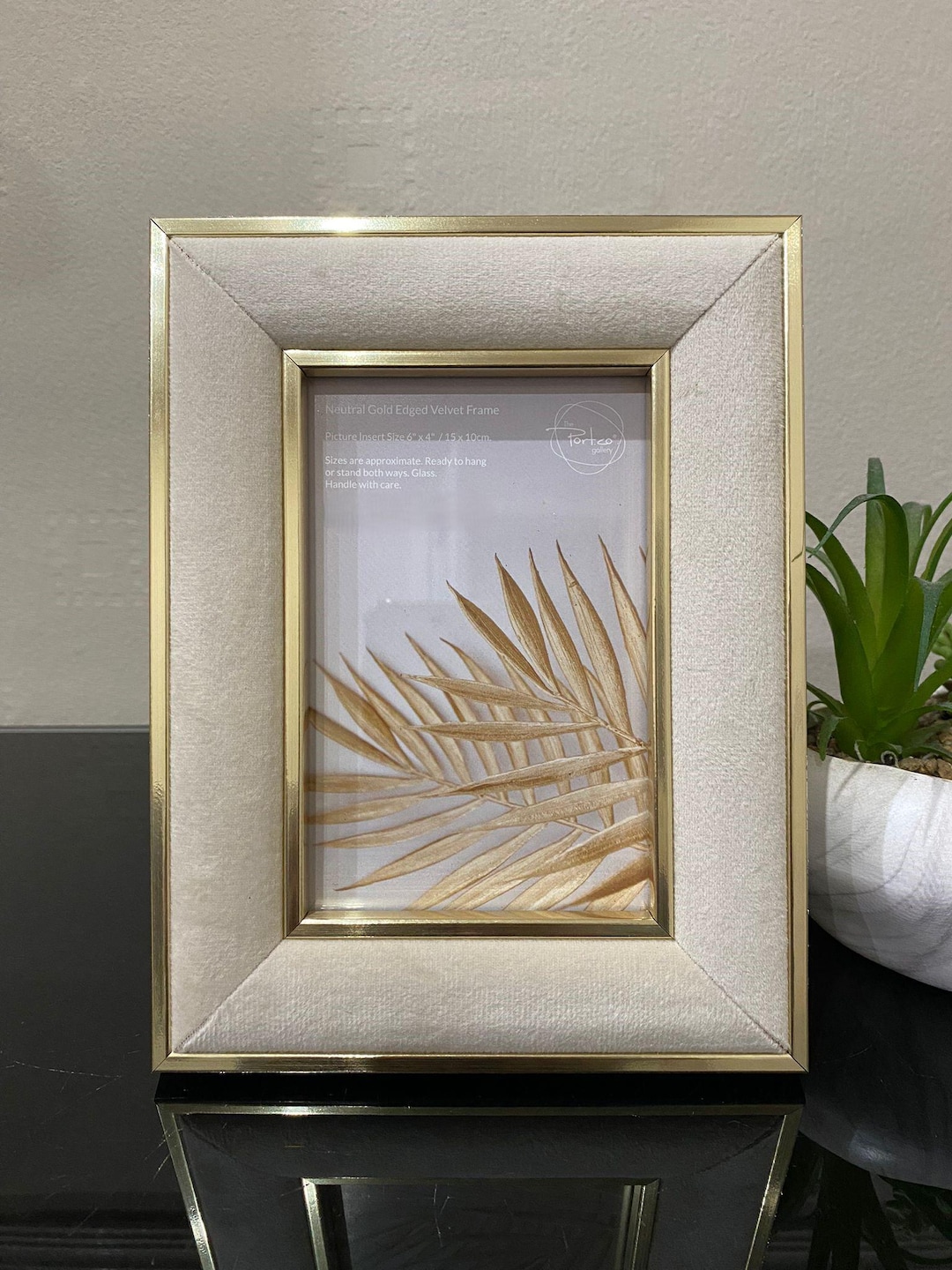 Neutral Velvet Photo Frame With Gold Edged Picture Frame for Tabletop ...
