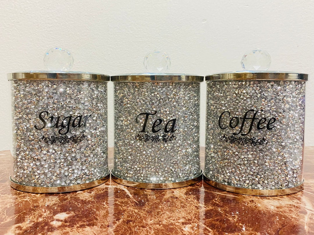 Crystal Elegant Coffee Tea Sugar Jars Canisters for Kitchen Etsy UK