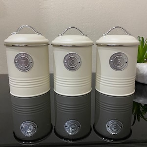 Cream Tea, Coffee, and Sugar Canister Set with Silver Handle Lids – Premium Kitchen Storage Jars for Freshness