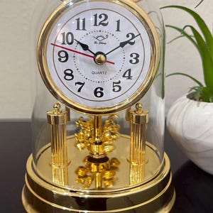 Vintage Style Dome Mantel Clock - Retro European Table Clock with Rotating Pendulum Battery Operated Quartz Desk Ornament