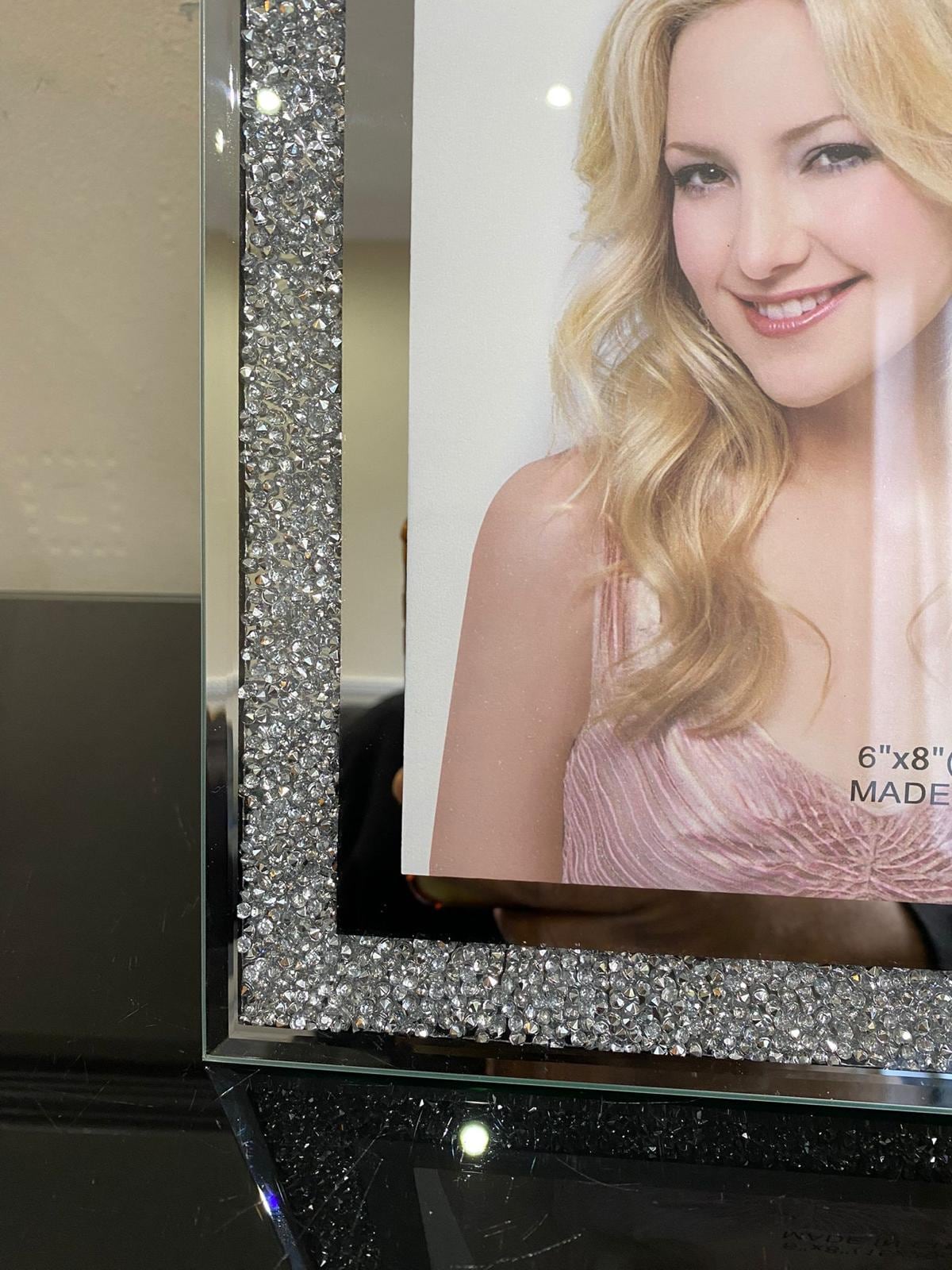Crushed Diamond Photo Frame With Glass Border, Sparkly Silver Picture ...