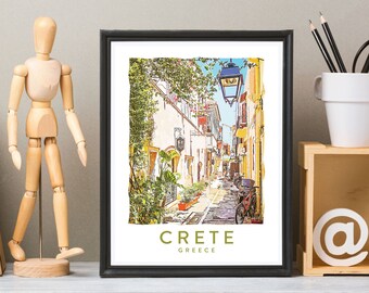 Rethymno Alleyway in Crete Print, Crete Postcard, Crete Wall Art, Crete Vintage Poster, Greece Print, Greece Postcard, Greece Poster