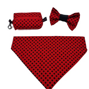 Bow Tie for Dogs and Cats Ladybug Polka Dot Red Black Polka Dots Dog Bow Tie and Cat Bow Tie Easy to Attach to Any Collar image 2