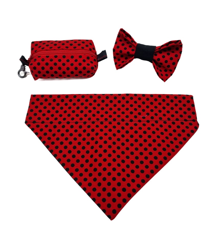 Bow Tie for Dogs and Cats Ladybug Polka Dot Red Black Polka Dots Dog Bow Tie and Cat Bow Tie Easy to Attach to Any Collar image 2