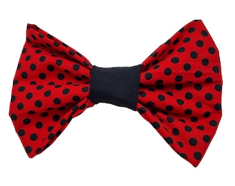 Bow Tie for Dogs and Cats - "Ladybug Polka Dot" - Red + Black Polka Dots Dog Bow Tie and Cat Bow Tie - Easy to Attach to Any Collar