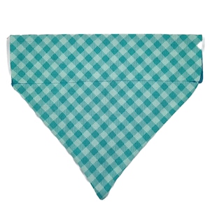 Custom Dog Bandana and Cat Bandana - &quot;Colorful Teal Gingham&quot; - Slide on Over the Collar Bandana for Dogs and Cats