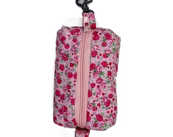 Dog Waste Bag Dispenser or Dog Treat Bag - "Charming Little Pink Flowers" - Easy to Attach to Any Leash, Keychain or Slip in Your Pocket