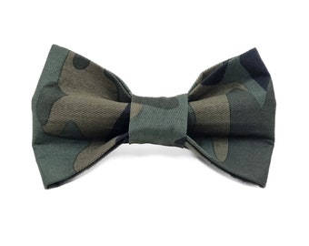 Bow Tie For Dogs and Cats  - "Urban Green Camo" - Green Camo Dog and Cat Bow Tie - Easy to Attach to Any Collar