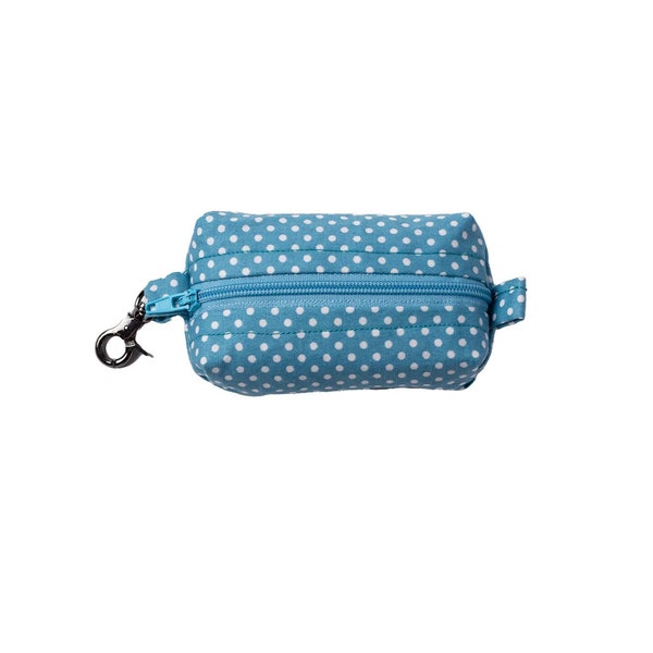 Dog Waste Bag Dispenser or Dog Treat Bag - "Cute Blue Polka Dots" - Easy to Attach to Any Leash, Keychain or Slip in Your Pocket