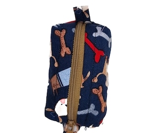 Dog Waste Bag Dispenser or Dog Treat Bag - &quot;Joyful Dogs and Bones&quot; - Easy to Attach to Any Leash, Keychain or Slip in Your Pocket