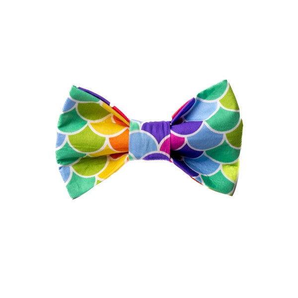Bow Tie & Bows For Dogs and Cats  - " Rainbow Mermaid " -  Dog and Cat Bow Tie - Easy to Attach to Any Collar