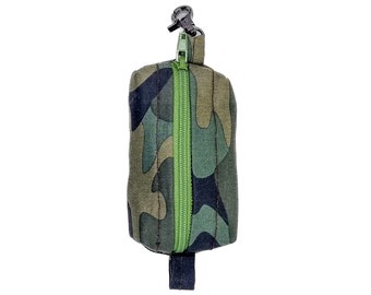 Dog Waste Bag Dispenser or Dog Treat Bag - "Green Camo" - Easy to Attach to Any Leash, Keychain or Slip in Your Pocket