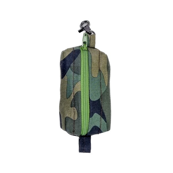 Dog Waste Bag Dispenser or Dog Treat Bag - "Green Camo" - Easy to Attach to Any Leash, Keychain or Slip in Your Pocket