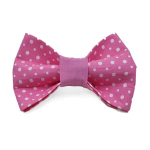 Bow Tie for Dogs and Cats  - &quot;Cute Pink Polka Dot&quot; - Pink Polka Dot + White Dog Bow Tie and Cat Bow Tie - Easy to Attach to Any Collar