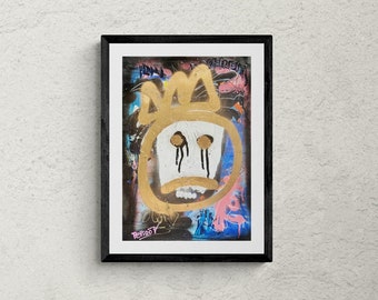 crown. mixed media on paper. streetart style. original and unique NOT A PRINT