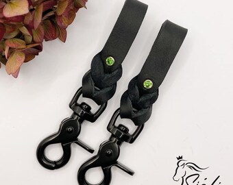 Stirrup holders (pair) with GREEN rhinestones made of fine greased leather