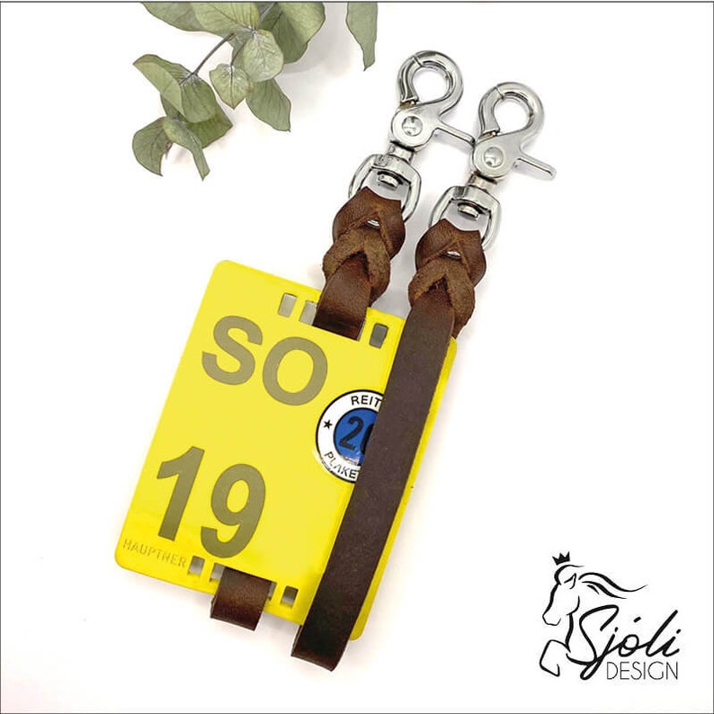 Riding badge holders / riding license plate holders pair made of greased leather image 6
