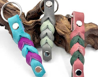 Leren sleutelhanger – tweekleurige & aangepaste kleurselectie | Cadeau | Verjaardag | Kerstmis